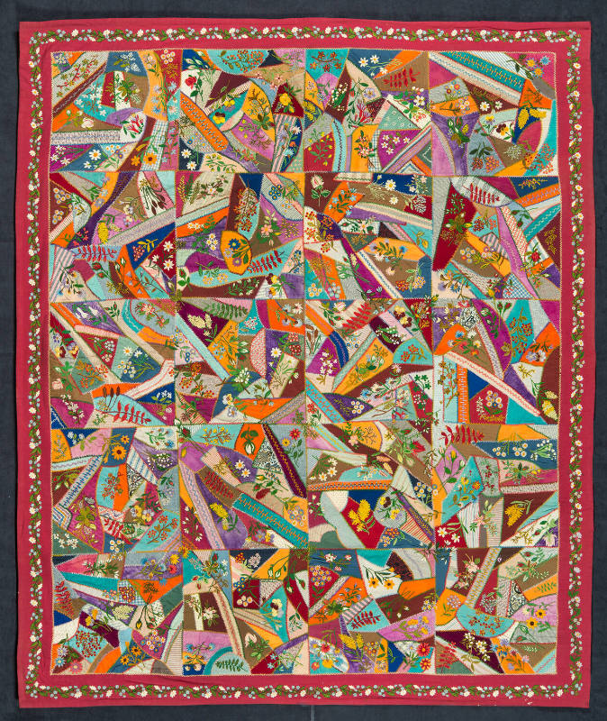 Artist unidentified, “Crazy Quilt,” United States, 1880–1910, Wool and cotton with cotton embro…