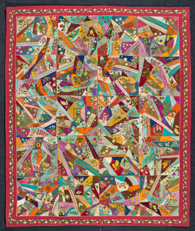 Artist unidentified, “Crazy Quilt,” United States, 1880–1910, Wool and cotton with cotton embro…