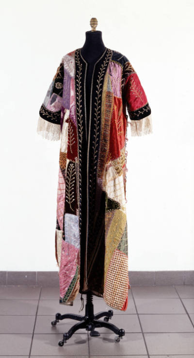 Emma Rebecca Cummins Blacklock Snively Crosier Pauling, (1848–1924), “Crazy Trousseau Robe,” Po…