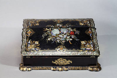 Artist unidentified, (1805-1900), “Lap Desk,” Brass, papier mache, glass, 4 x 12 1/2 x 9 in., C…