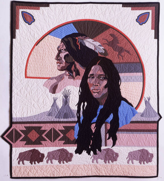 Dawn E. Amos, “The Early Travelers Quilt,” Rapid City, South Dakota, 1990, Cotton muslin, 54 × …