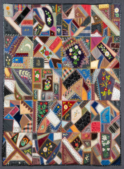 Artist unidentified, “Crazy Quilt”, United States, Late nineteenth century, Silks and velvets w…