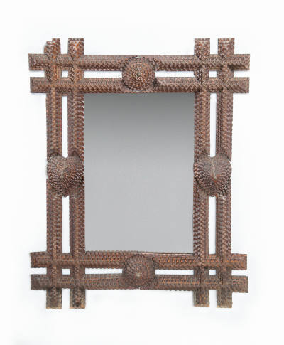 Artist unidentified, “Tramp Art Mirror”, United States, 1880–1920, Wood, 21 x 25 3/4 x 2 in., C…