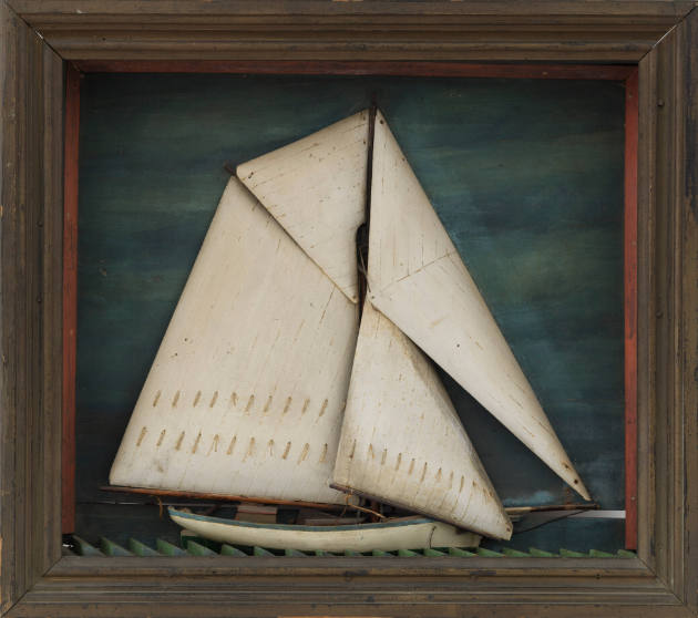 Artist unidentified, “Shadowbox with Schooner,” Unknown, probably New England, 1875 - 1920, woo…