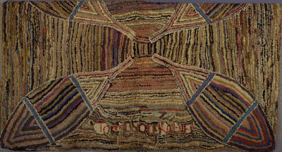 Possibly Tom Lyonskahe, “Hooked Rug In Snowshoe Pattern”, Possibly New England, 1973, Cotton, w…
