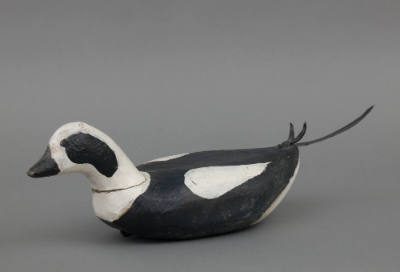 Artist unidentified, “Decoy,” n.d., Paint on wood, metal, leather, 5 x 17 x 5 ½ in., Collection…