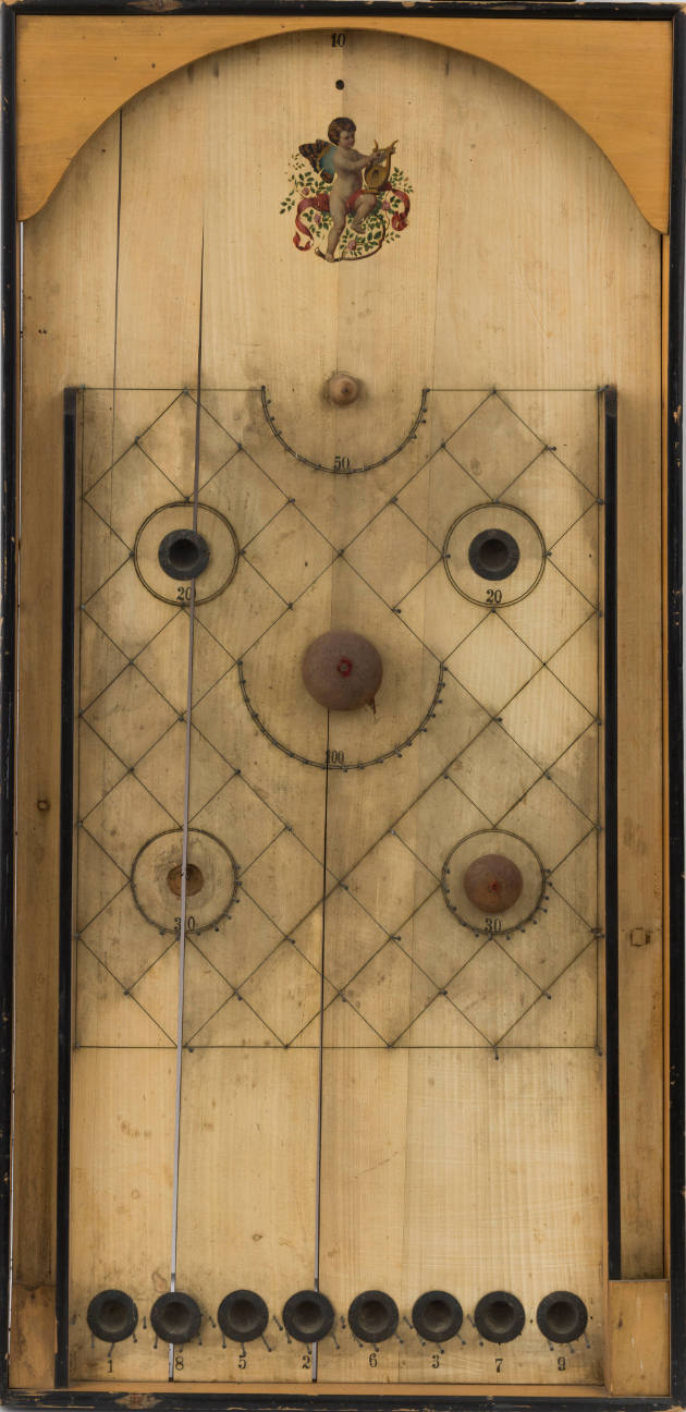 Artist unidentified, “Pinball,” United States, n.d., Paint on wood, nails, 45 1/2 × 22 1/2 × 1 …