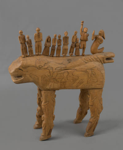 Concepcion Ocampo, “Jaguar and Figures,” Tocuaro, Michoacan, Mexico, late 20th Century, Carved …
