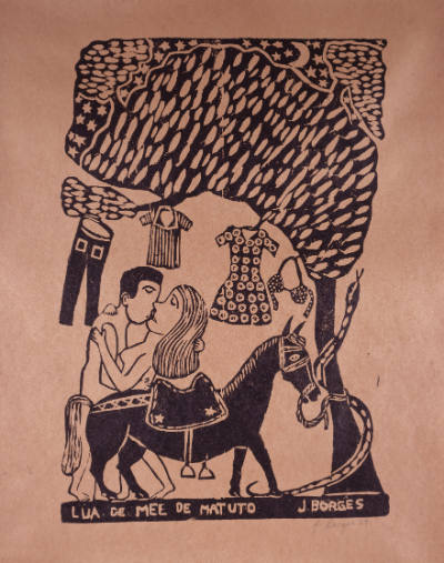 J. Borges, “Lua de Mee de Matuto,” Bezerros, Pernambuco, Brazil, 1989, Woodblock print on paper…