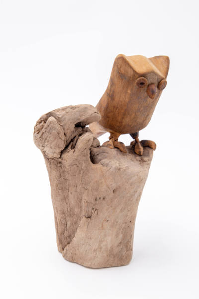Ben Ortega, (1923 - 1998), “Owl on Stump,” Tesuque, New Mexico, 1985, Cottonwood, felt-tip mark…