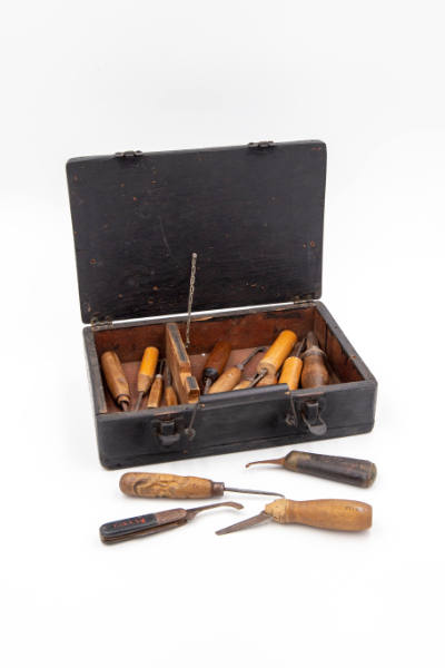 Charles Butler, (1902-1978), “Carved Tool Box with Tools,” Clearwater, Florida, 1950–1978, Pain…