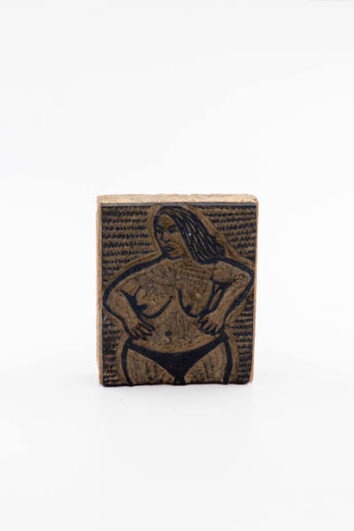 Artist unidentified, “Printing Block (The Bathing Beauty),” Northeast Brazil, 1980, Wood and ru…