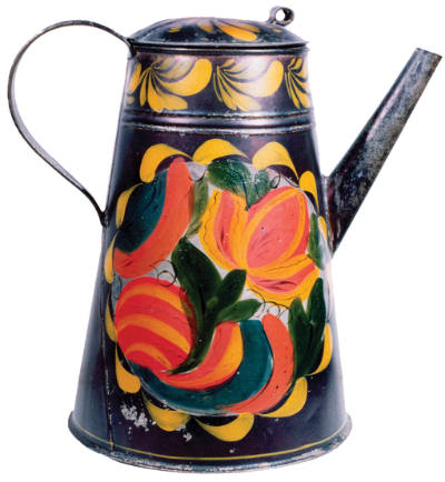 Artist unidentified, “Coffeepot,” Eastern United States, c. 1815—1835, Paint on asphaltum over …