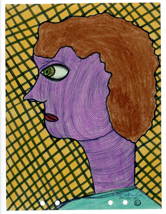 Ted Gordon, “Untitled (Purple Face)”, Laguna Hills, California, 1980, Ink, felt-tip pen, and cr…