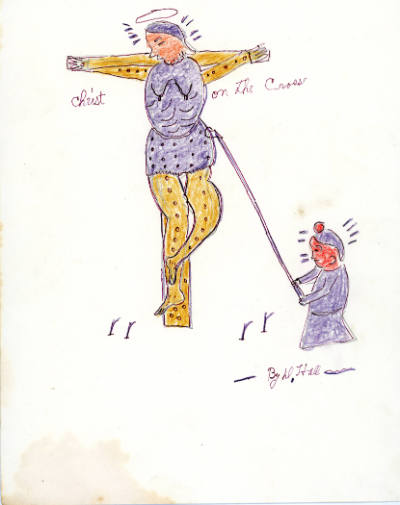 Dilmus Hall, (1896-1987), “Christ on Cross with Spear in Side”, Athens, Georgia, n.d., Crayon, …