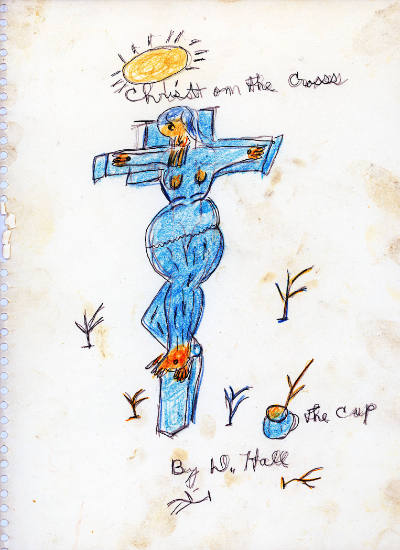 Dilmus Hall, (1896-1987), “Christ on Cross with Cup”, Athens, Georgia, n.d., Crayon, colored pe…