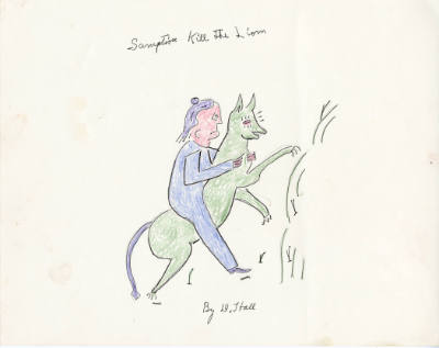 Dilmus Hall, (1896-1987), “Samption Kill the Lion”, Athens, Georgia, n.d., Crayon, colored penc…