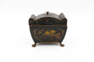 Artist unidentified, “Tea Caddy”, England, c. 1830, Paint on metal, brass, 4 3/4 x 5 1/8 x 3 1/…