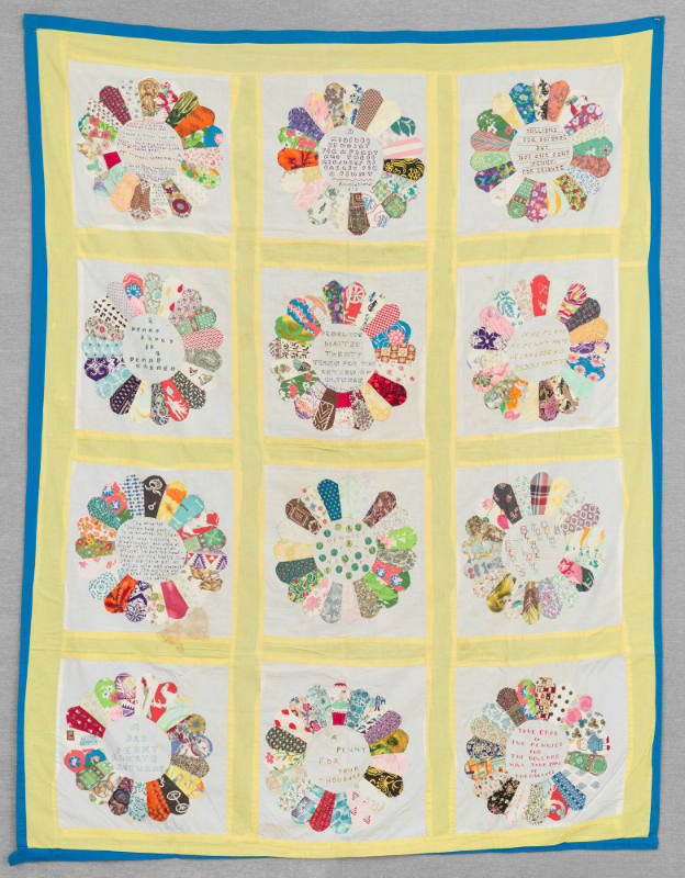 Dr. Raymond F. Bellamy, “Wreath Quilt with Penny Aphorisms”, Tallahassee, Florida, n.d., Cotton…