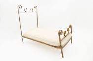 Artist unidentified, “Doll Bed”, United States, n.d., Metal with cotton mattress, 16 × 10 1/4 ×…