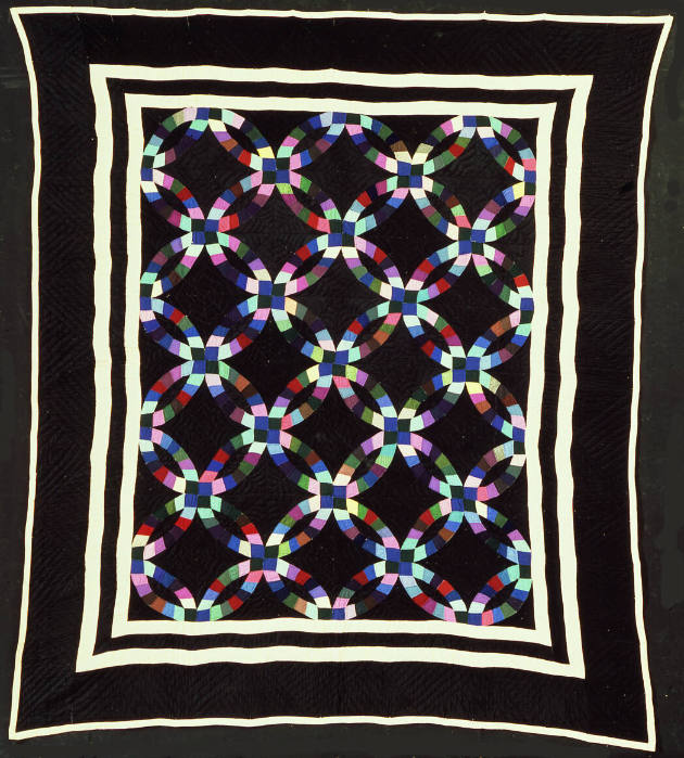 Esther Enger, “Double Wedding Ring Quilt”, Holmes Count, Ohio, n.d., Cotton and sateen, wool, s…