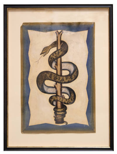 Artist unidentified, “Snake,” United States, 1890–1925, Paint on cardboard, 18 1/2 × 12 1/2 in.…