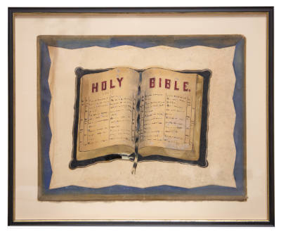Artist unidentified, “Holy Bible,” United States, 1890–1925, Paint on cardboard, 23 × 18 1/2 in…
