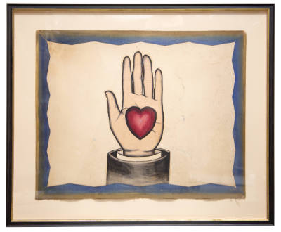 Artist unidentified, “Heart in Hand,” United States, 1890–1925, Paint on cardboard, 23 × 18 1/2…