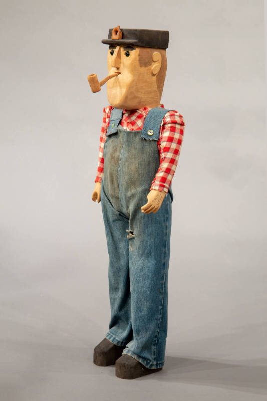 Troy Webb, “Male Figure,” Kentucky, 20th century, Paint on carved wood with cloth, 34 1/4 × 10 …