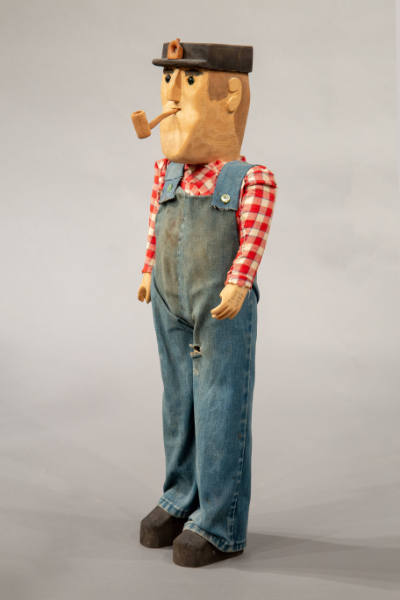 Troy Webb, “Male Figure,” Kentucky, 20th century, Paint on carved wood with cloth, 34 1/4 × 10 …