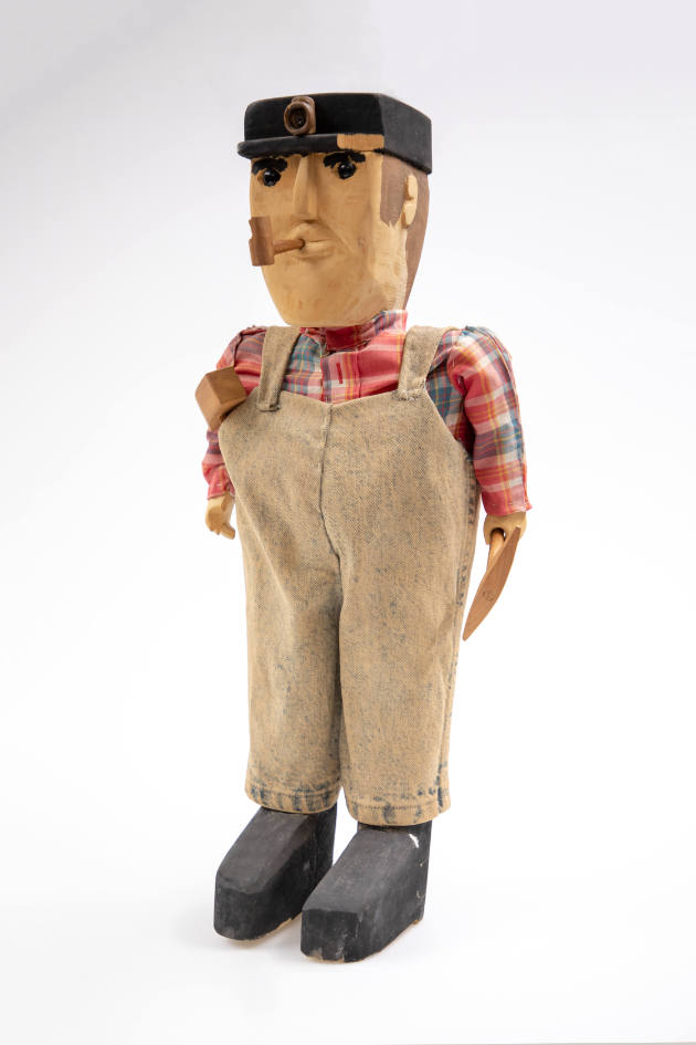 Troy Webb, “Male Figure,” Kentucky, 20th Century, Paint on carved wood with cloth, 26 1/2 × 10 …