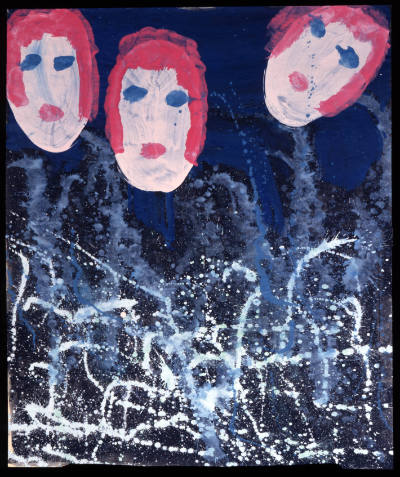 Sybil Gibson, (1908-1993), “Abstract with Three Faces”, Dunedin, Florida, 1993, Tempera on news…