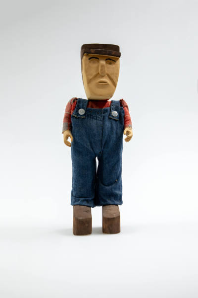 Carie Webb, “Male Figure,” Kentucky, 20th Century, Paint on carved wood with cloth, 16 1/2 × 6 …