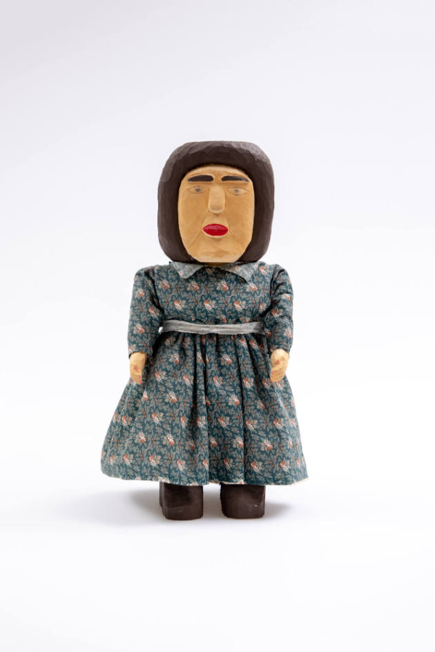 Judy Webb, “Female Figure,” Kentucky, 20th Century, Paint on carved wood with cloth, 16 × 7 1/2…