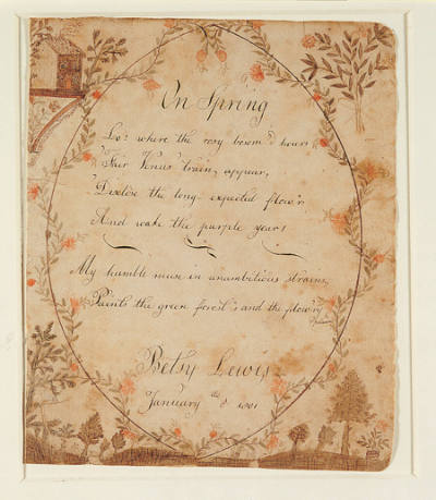 Page from a Sketchbook: "On Spring"
Betsy Lewis , 1786–1818
Dorchester, Massachusetts, United…