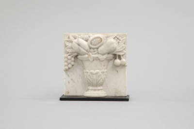 Artist unidentified, “Vase with Flowers,” United States, c. 1830–1870, Marble, 6 x 6 x 1 3/8 in…