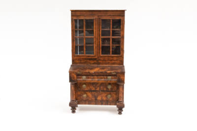 Artist unidentified, “Desk and Bookcase,” United States, c. 1830, Paint on wood, glass, 20 3/4 …
