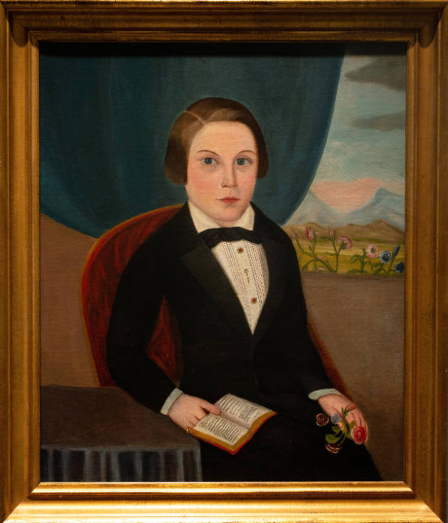 Possibly William W. Kennedy (1817–1871), “Portrait of a Boy Holding a Book and Flowers”, Probab…
