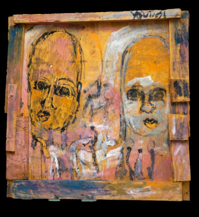 Purvis Young, (1943–2010), “Untitled (Two Heads and Horses)”, Miami, Florida, 1985–1999, Paint …