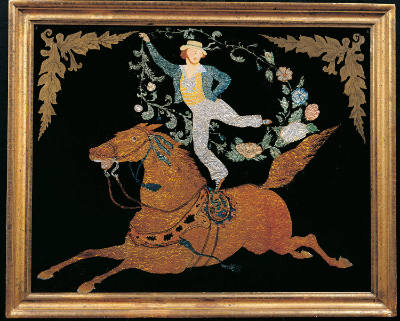 Tinsel Painting: Horseback Rider
Artist unidentified
United States
c. 1850–1875
Reverse pai…