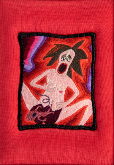 Raymond Materson, b. 1954, “Untitled”, Kalamazoo, Michigan, n.d., Sock yarn on fabric, 4 7/8 x …