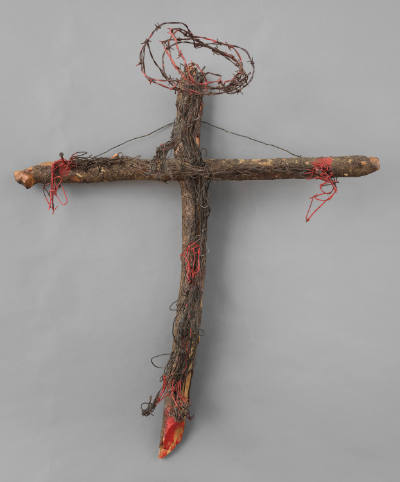 Thornton Dial Jr., “Crucifixion”, United States, c. 1989, Wood, barbed wire, paint, 52 × 44 1/2…