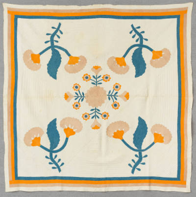 Artist unidentified,  “Central Floral Medallion with Corner Flowers”, United States, 1850, Cott…
