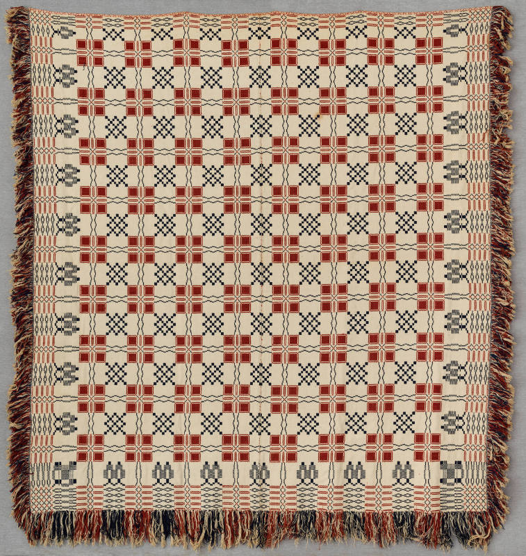 Artist unidentified,  “Double Cloth Coverlet”, United States, n.d., Linen and wool, 84 × 77 in.…