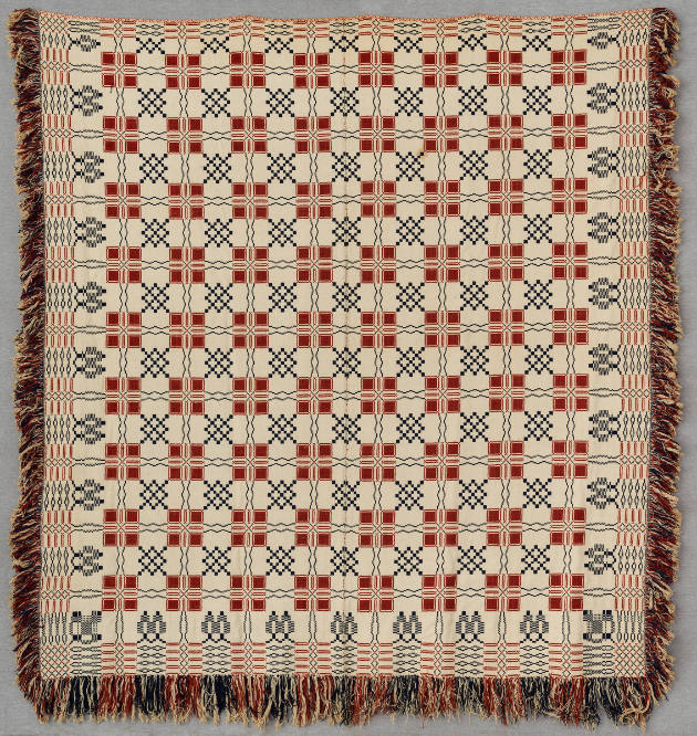 Artist unidentified,  “Double Cloth Coverlet”, United States, n.d., Linen and wool, 84 × 77 in.…