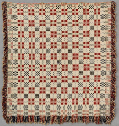 Artist unidentified,  “Double Cloth Coverlet”, United States, n.d., Linen and wool, 84 × 77 in.…