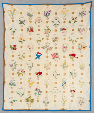 Clara J Martin (1882–1968),  “State Flowers/ We Do Our Part Quilt”, Mount Clemens, Michigan, 19…