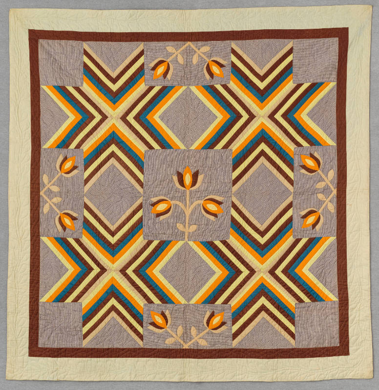 Artist unidentified, “Tulip and Rainbow Star Quilt”, Possibly Pennsylvania, c. 1890, Pieced and…