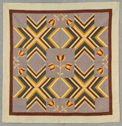 Artist unidentified, “Tulip and Rainbow Star Quilt”, Possibly Pennsylvania, c. 1890, Pieced and…