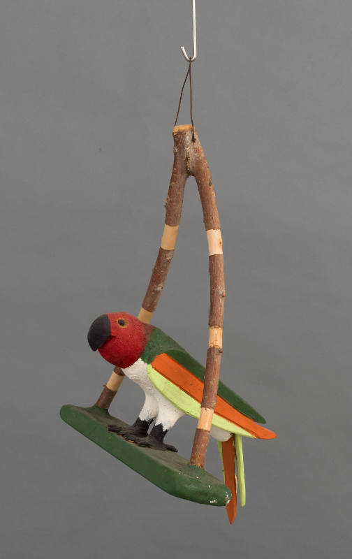 Felipe Benito Archuleta, “Parrot”, New Mexico, n.d., Paint on wood, glass eyes, 21 × 13 1/2 × 1…